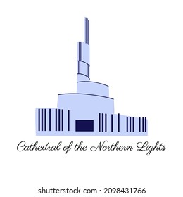 Norway travel cartoon vector norwegian landmark Cathedral of Northern Lights, Museum isolated on white, travel nordic element, Scandinavian decorative sign urban landscape for design european building