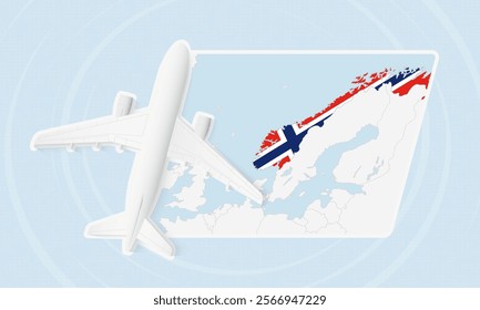 Norway Travel Illustration with Plane and National Flag. Ideal for travel agencies, promotional materials, or geographic content related to Norway.