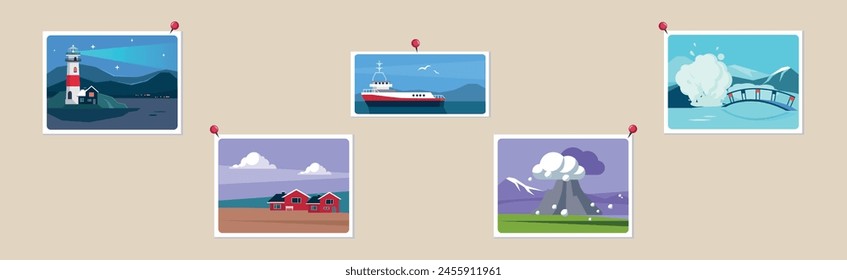 Norway Travel Photo and Picture Pin to Wall Vector Set