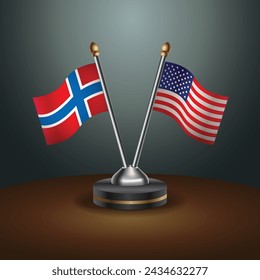 Norway and United States table flags with gradient backgrund. Vector Illustration