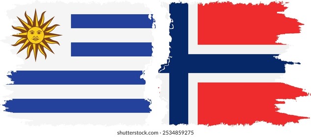 Conexión de banderas grunge de Noruega y Uruguay, Vector