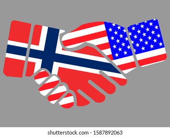 Norway and USA flags Handshake vector