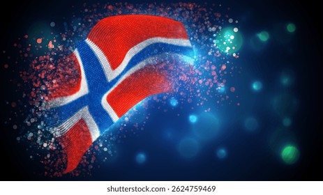 Norway, vector 3d flag with lighting and flares