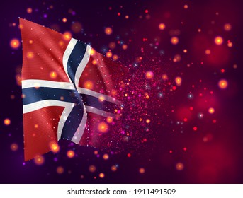 Norwegen, Vektor-3D-Flagge auf rosafarbenem violettem Hintergrund mit Beleuchtung und Aromen