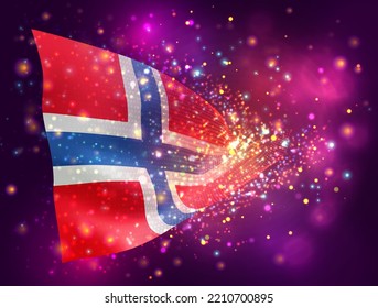 Norwegen, Vektor-3D-Flagge auf rosafarbenem violettem Hintergrund mit Beleuchtung und Aromen