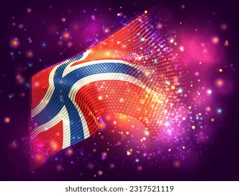Noruega, indicador vectorial 3d sobre fondo púrpura rosa con iluminación y bengalas