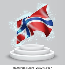 Norway, vector 3d flag on the podium surrounded by a whirlwind of magical radiance