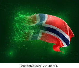 Norway, vector 3d flag on green background and numbers