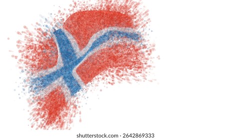 Norway, vector 3d flag with a splash of paint dots, explosion of colored dots