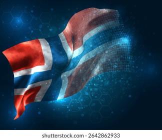 Norway, vector 3d flag virtual triangular polygons on a blue background