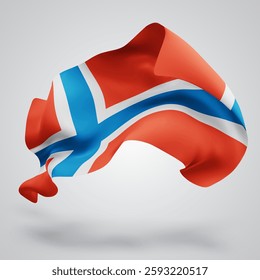 Norway, vector 3d flag with waves on a white background