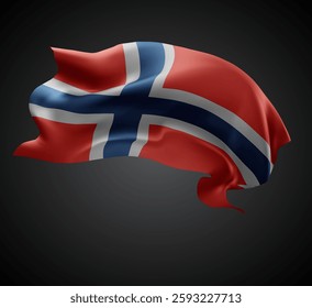 Norway, vector 3d flag with waves on a black background