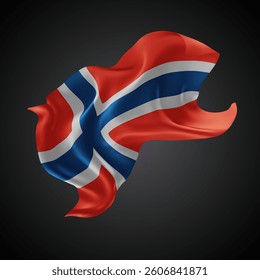 Norway, vector 3d flag with waves on a black background