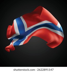 Norway, vector 3d flag with waves on a black background