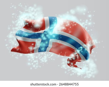 Norway, vector 3d flag in whirlwind of magical radiance