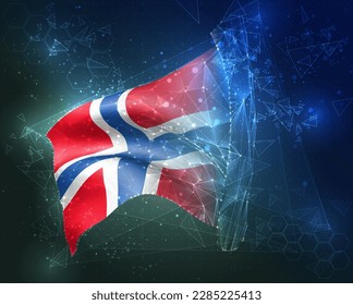 Norway,  vector flag, virtual abstract 3D object from triangular polygons on a blue background