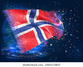 Norway,  vector flag, virtual abstract 3D object from triangular polygons on a blue background