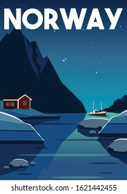 Norway Vector Illustration Background. World Traveling at Tromso Norway Scandinavia Country. Flat Cartoon Vector Illustration in Colored Style.