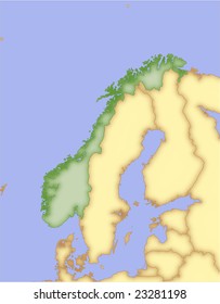 Norway, vector map, with borders of surrounding countries. 5 named layers, fully editable.