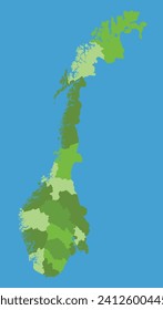 Norwegische Vektorkarte im Grünen mit Regionen