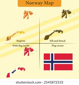 Mapa de vetor da Noruega com regiões sobreposição de bandeira de silhueta preta e bandeira autônoma ideal para materiais educacionais infográficos e projetos de design que mostram a geografia e a identidade do Azerbaijão