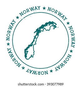 Norway vector map. Retro vintage insignia with Norway map. Distressed visa stamp with Norway text wrapped around a circle and stars. Country map vector illustration.