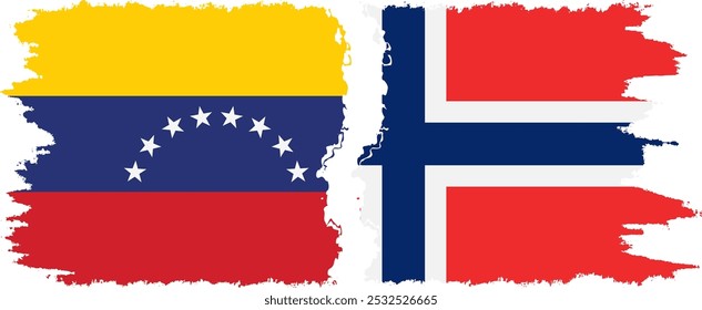 Conexión de banderas grunge de Noruega y Venezuela, Vector