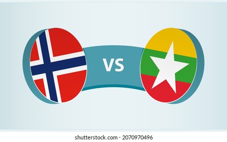 Norway versus Myanmar, team sports competition concept. Round flag of countries.