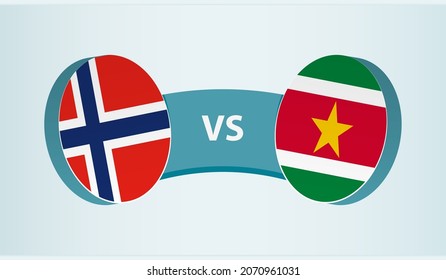 Norway versus Suriname, team sports competition concept. Round flag of countries.