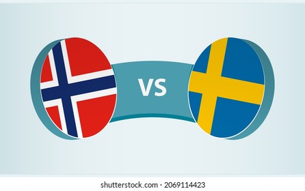 Norway versus Sweden, team sports competition concept. Round flag of countries.