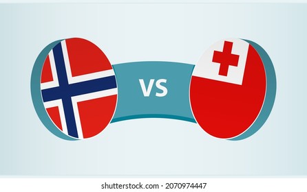 Norway versus Tonga, team sports competition concept. Round flag of countries.