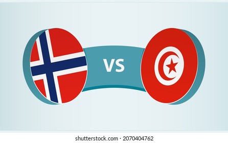 Norway versus Tunisia, team sports competition concept. Round flag of countries.