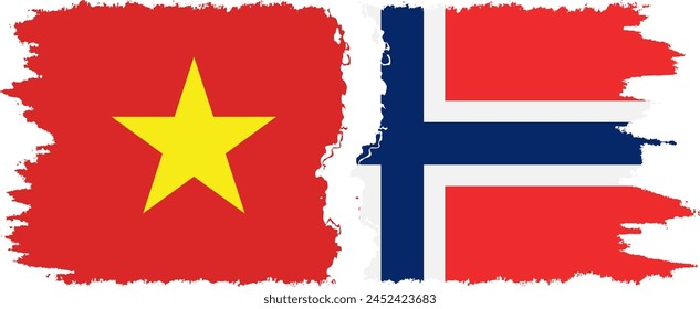 Norway and Vietnam grunge flags connection, vector