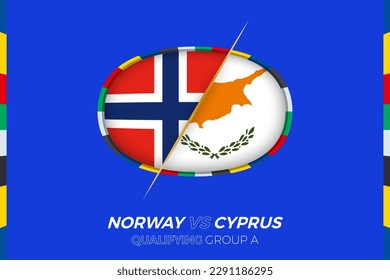 Norway vs Cyprus icon for European football tournament qualification, group A. Competition icon on the stylized background.