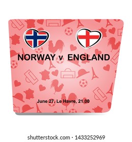 Norway vs England, Women world football match 2019, French pattern with modern and traditional elements, Vector illustration