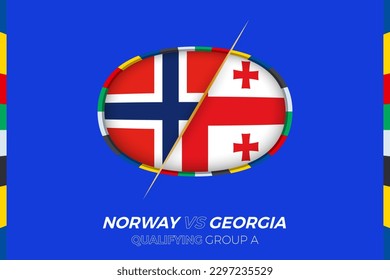 Norway vs Georgia icon for European football tournament qualification, group A. Competition icon on the stylized background.
