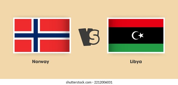 Norway vs Libya flags placed side by side. Creative stylish national flags of Norway vs Libya with background