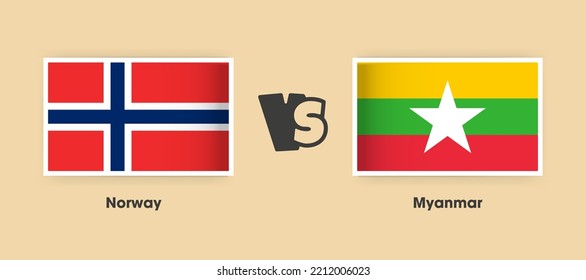 Norway vs Myanmar flags placed side by side. Creative stylish national flags of Norway vs Myanmar with background