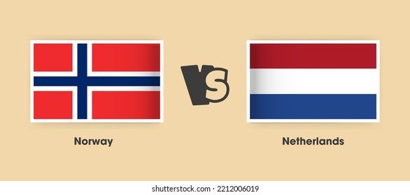 Norway vs Netherlands flags placed side by side. Creative stylish national flags of Norway vs Netherlands with background