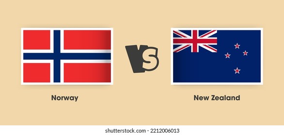 Norway vs New Zealand flags placed side by side. Creative stylish national flags of Norway vs New Zealand with background