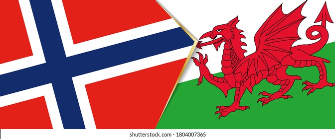 Banderas de Noruega y Gales, dos banderas vectoriales símbolo de relación o enfrentamiento.