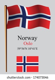 norway wavy flag and coordinates against gray background, vector art illustration, image contains transparency