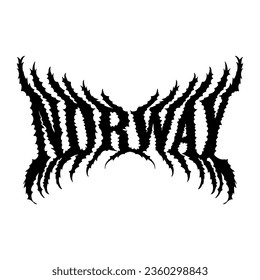 norway word with death metal font hand drawing vector isolated on white background.