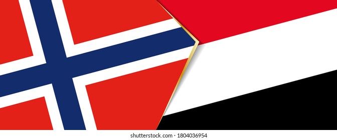 Norway and Yemen flags, two vector flags symbol of relationship or confrontation.