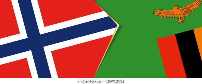 Norway and Zambia flags, two vector flags symbol of relationship or confrontation.
