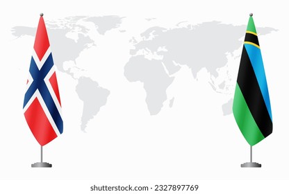 Norway and Zanzibar flags for official meeting against background of world map.