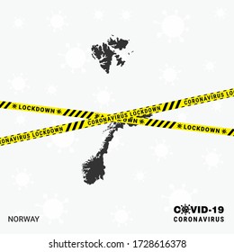 Norwaycountry-Karte Lockdown-Vorlage für die Coronavirus-Pandemie zur Einstellung der Virusübertragung. COVID 19-Merkblatt