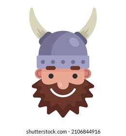 norwegian bearded warrior. viking in a horned helmet. flat vector illustration.