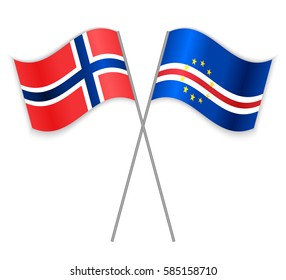 Norwegian and Cabo Verdean crossed flags. Norway combined with Cape Verde isolated on white. Language learning, international business or travel concept.