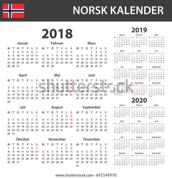 Norwegian Calendar 2018 2019 2020 Scheduler Stock Vector (Royalty Free ...